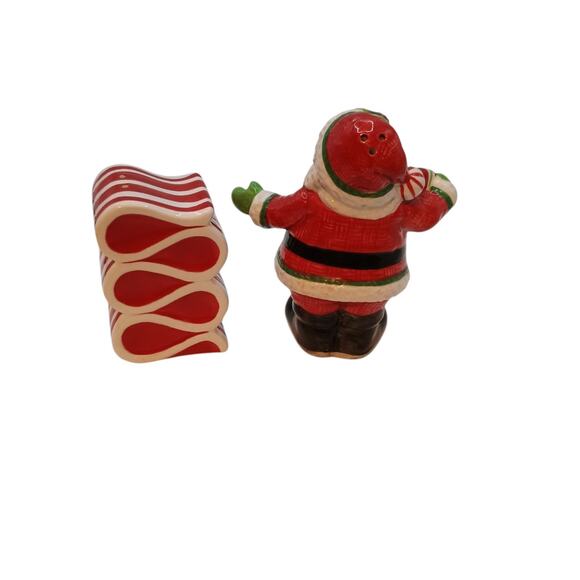 Fitz And Floyd 2008 Peppermint Santa Christmas Salt & Pepper Shakers - Picture 2 of 9